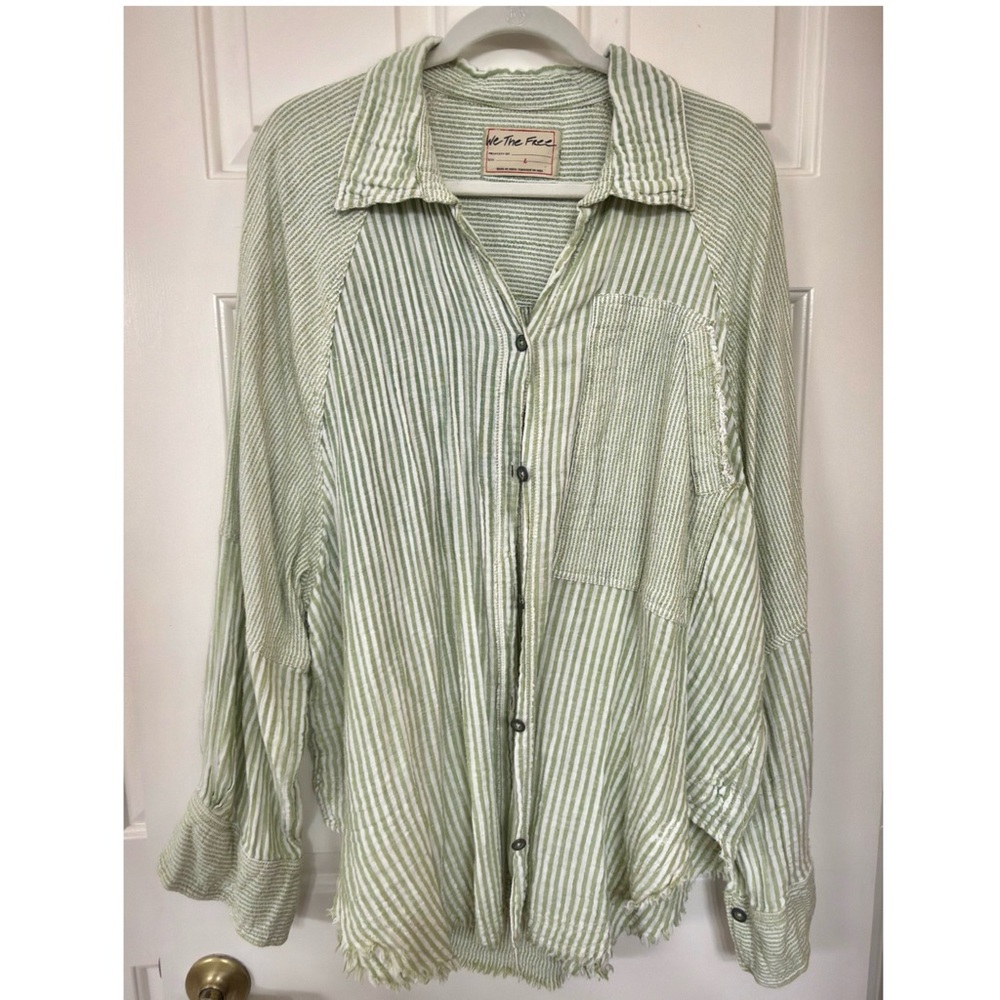 Free People We The Free Indigo Skies Stripe Shirt|Sage Combo|Size L